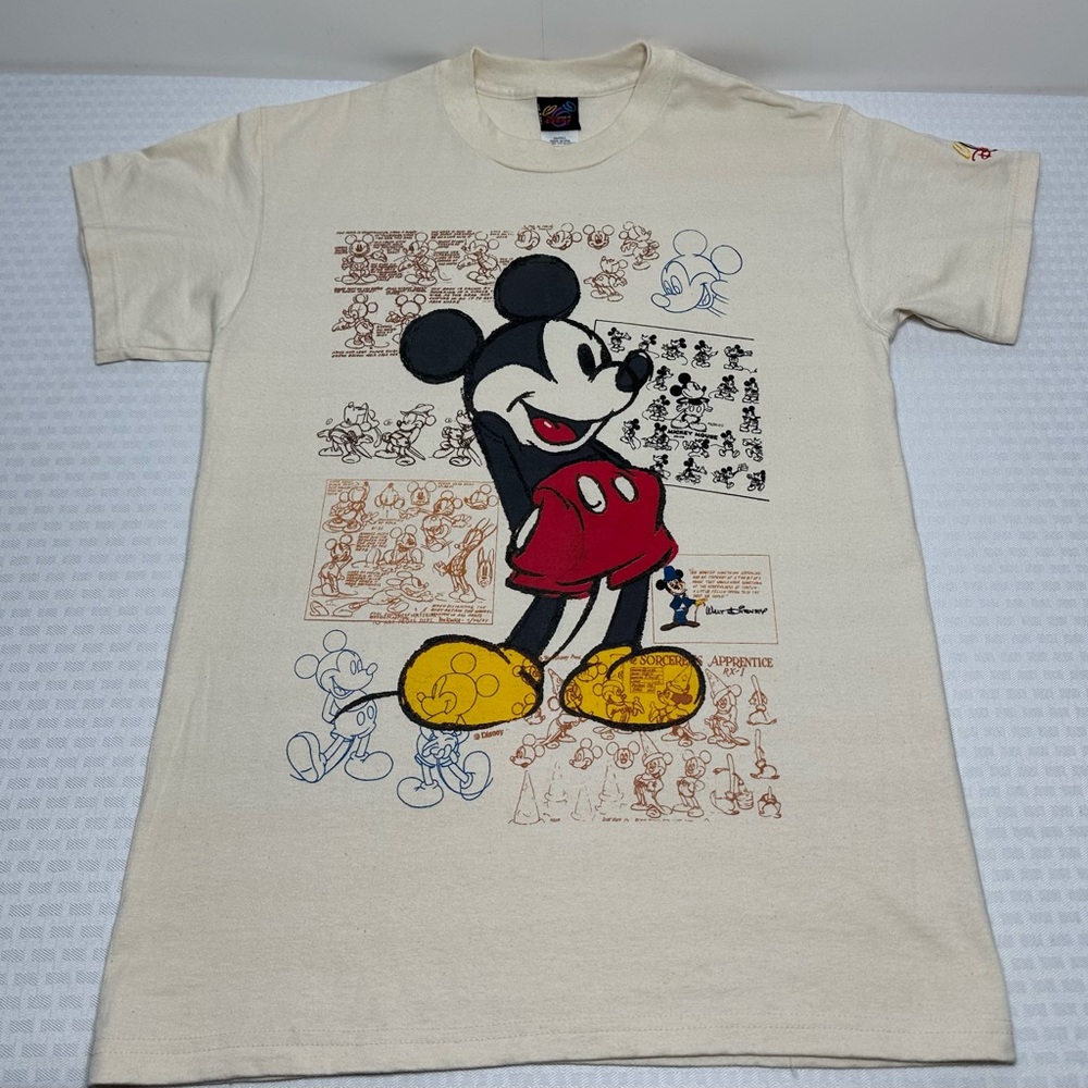 VTG 90's Art Of Disney Mickey Mouse Sketch AOP T Shirt Sz. S USA Made Rare